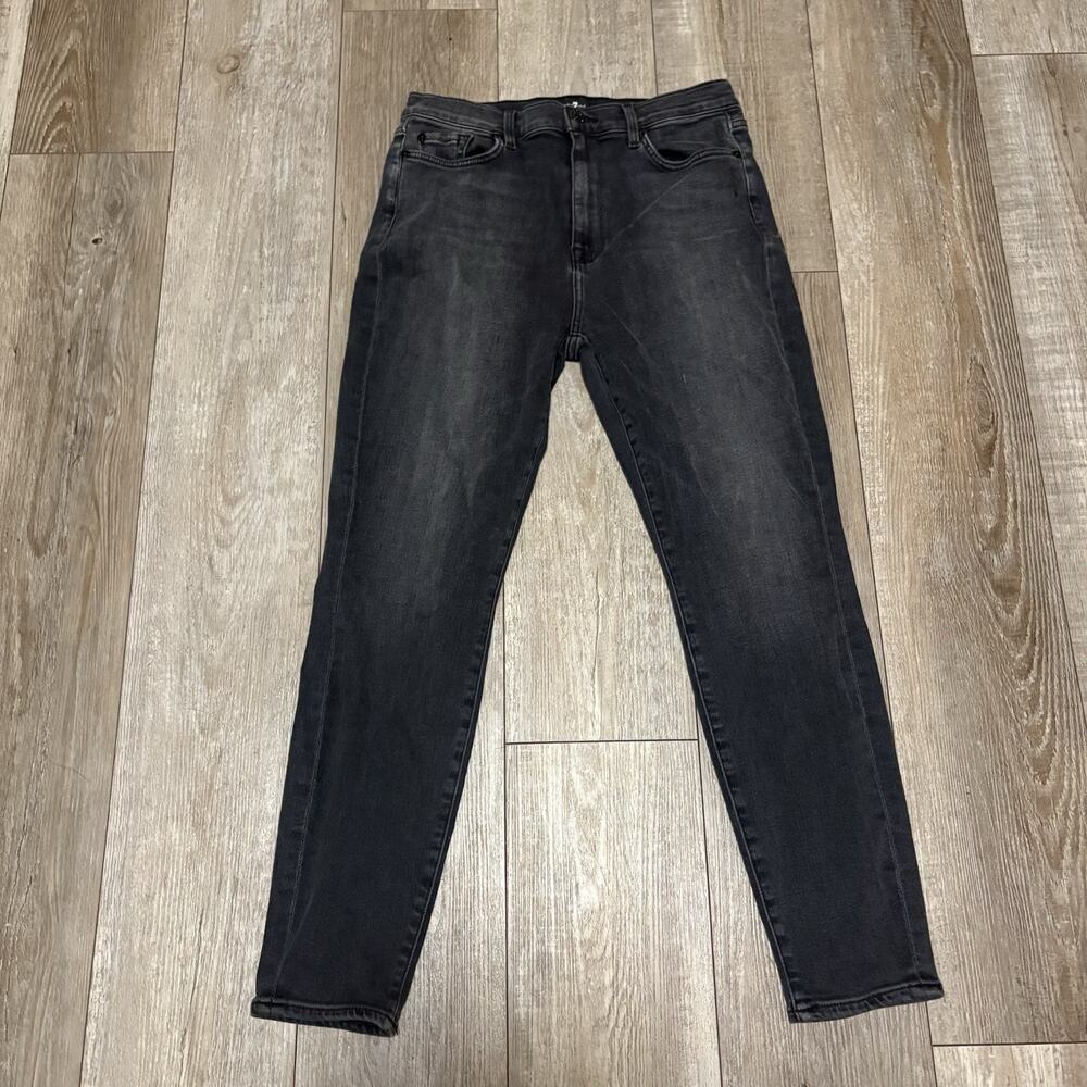 7 For All Mankind Jeans Size 30 Black High Waist Ankle Skinny Rhinestone Stretch